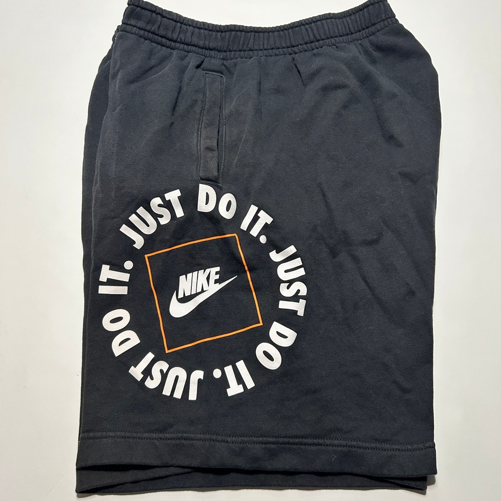 Nike Mens Fleece Shorts Black Just Do It Graphic Logo Pockets Large AR2375-010